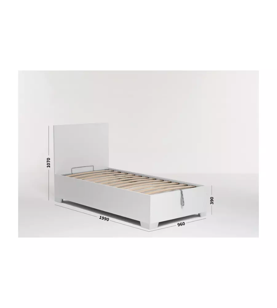 LETTO SINGOLO CONTENITORE CON PIEDINI "HI BOX" BIANCO 90X190 CM